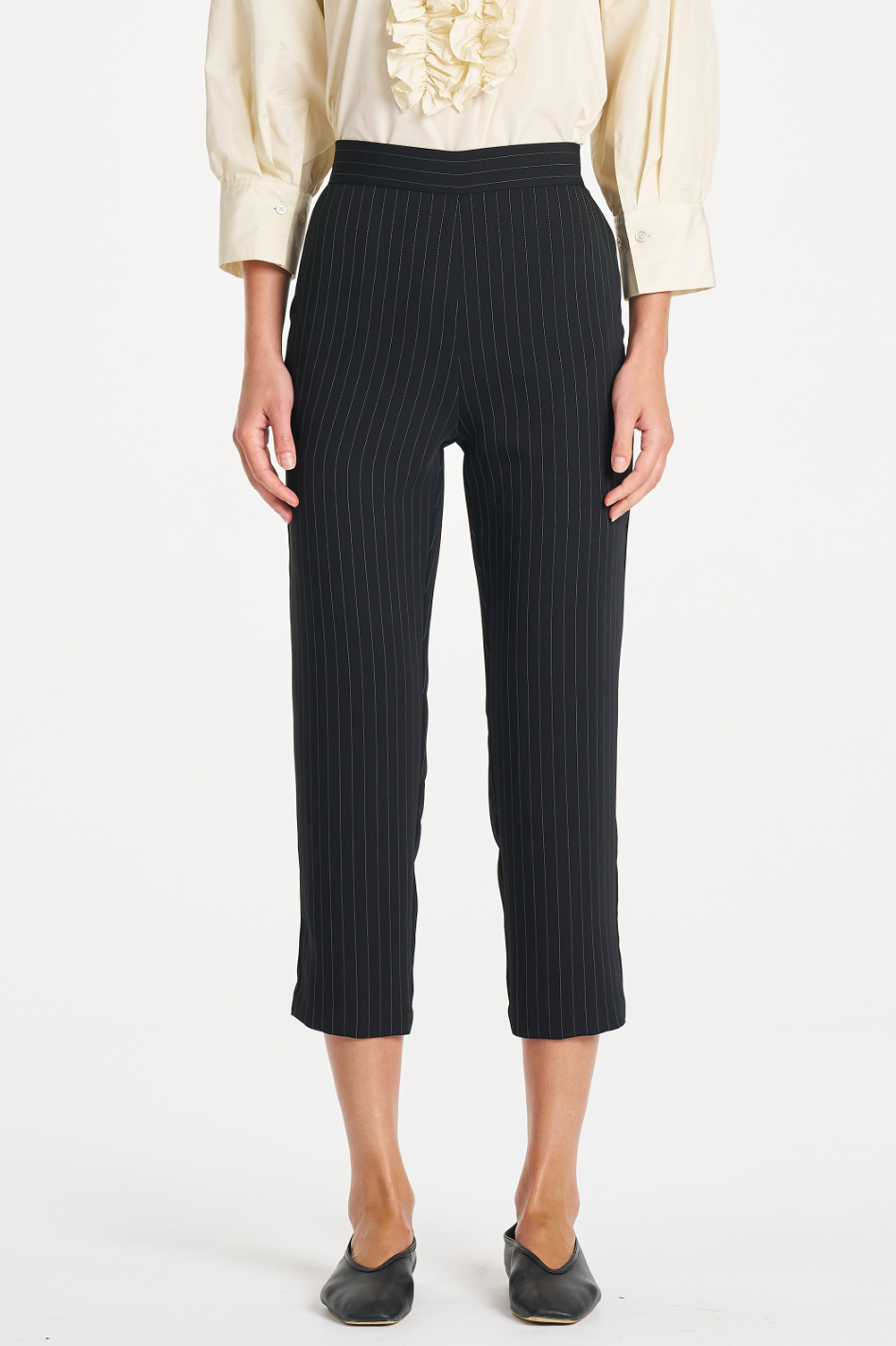 Mela Purdie Tapered Flat Pant in Suit Stripe