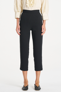 Mela Purdie Tapered Flat Pant | Suit Stripe | Black/Vanilla