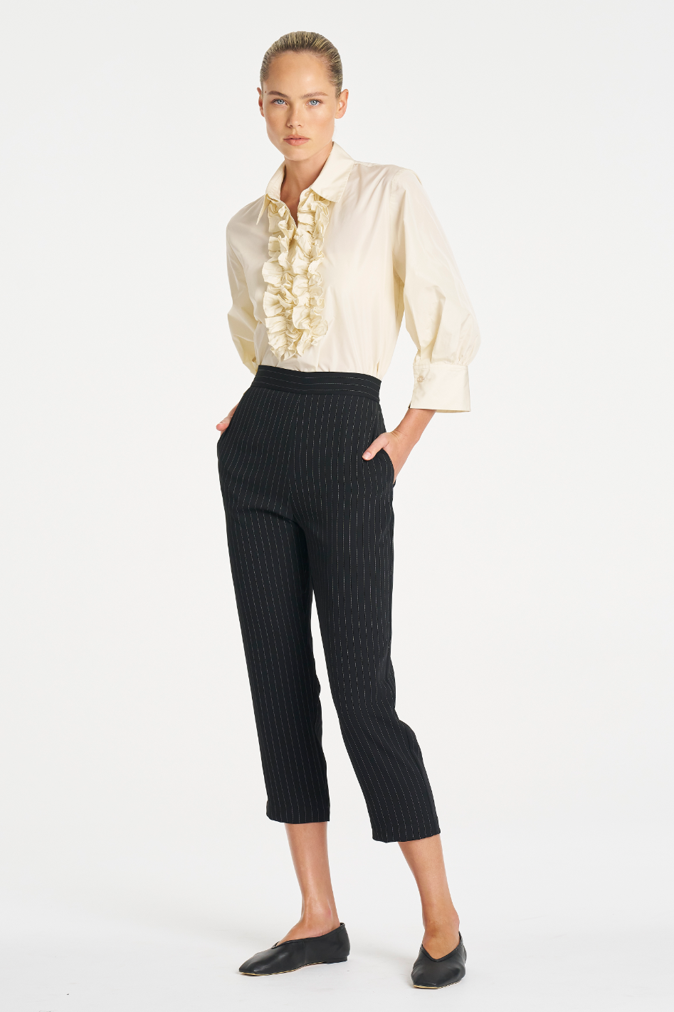 Mela Purdie Tapered Flat Pant in Suit Stripe