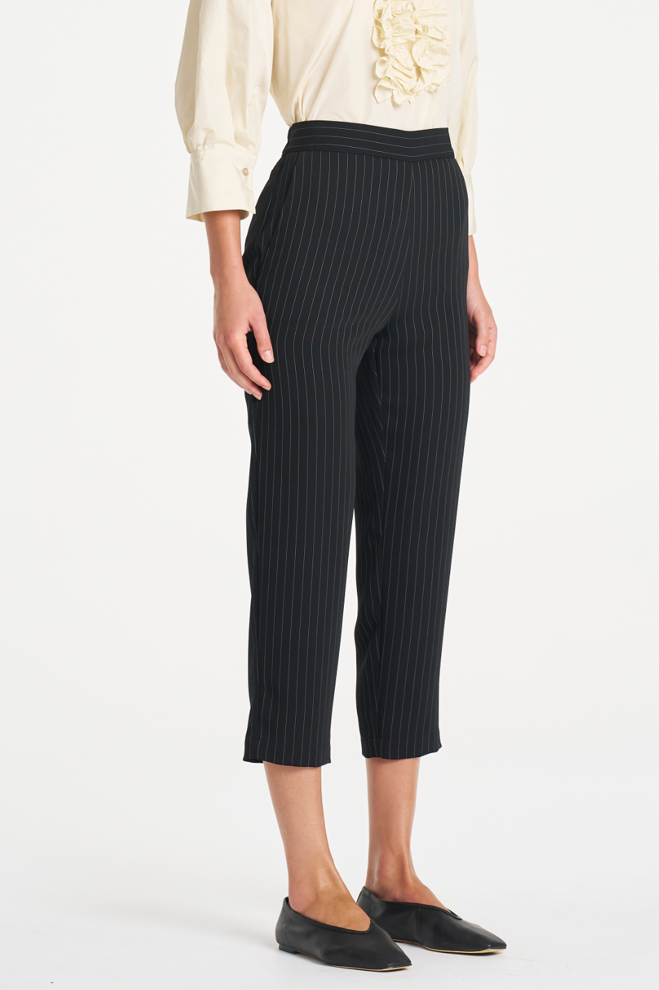 Mela Purdie Tapered Flat Pant in Suit Stripe