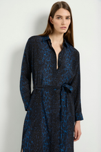 Load image into Gallery viewer, Mela Purdie Tie Shirt Dress in Sapphire Leopard Silk Print
