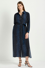 Load image into Gallery viewer, Mela Purdie Tie Shirt Dress in Sapphire Leopard Silk Print
