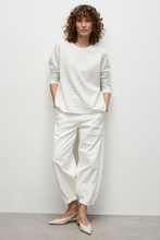 Load image into Gallery viewer, Mela Purdie Trunk Sweater in Cream and Black Micro Stripe Ponte
