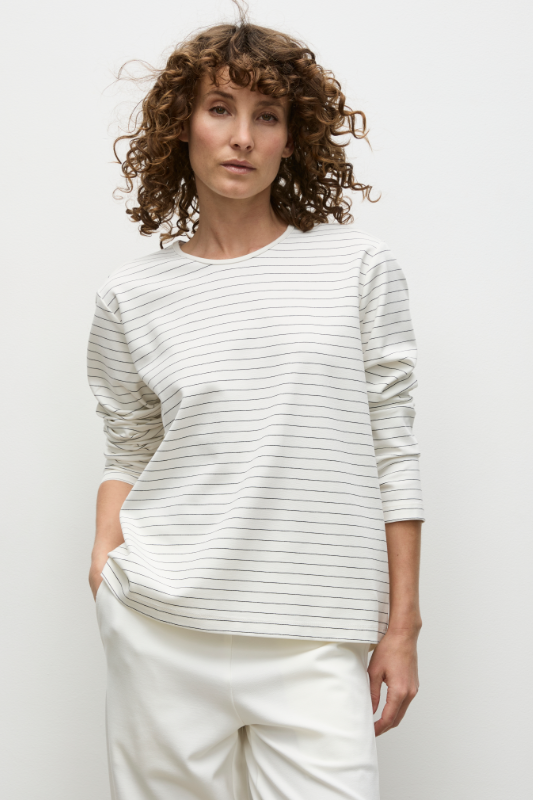 Mela Purdie Trunk Sweater in Cream and Black Micro Stripe Ponte