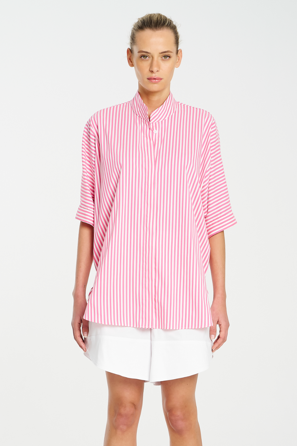 Mela Purdie Villa Overshirt | Stripe Microprene | Hot Pink|White