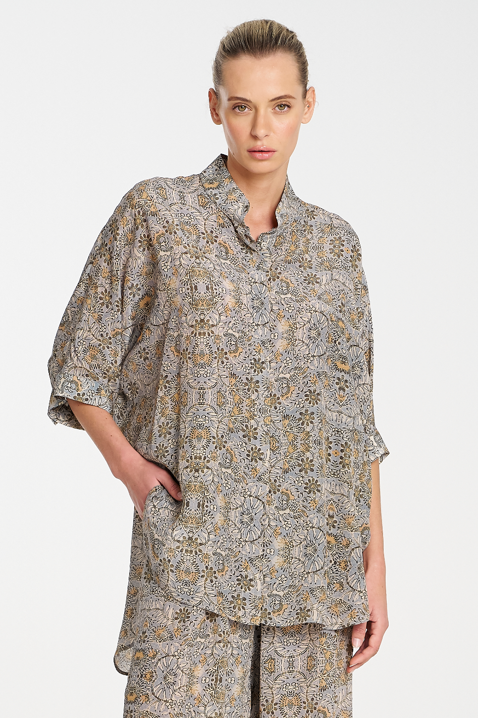 Mela Purdie Villa Overshirt Spinifex Print Silk