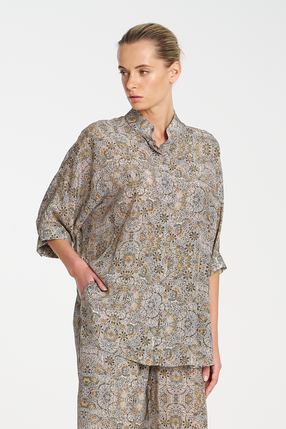 Mela Purdie Villa Overshirt Spinifex Print Silk