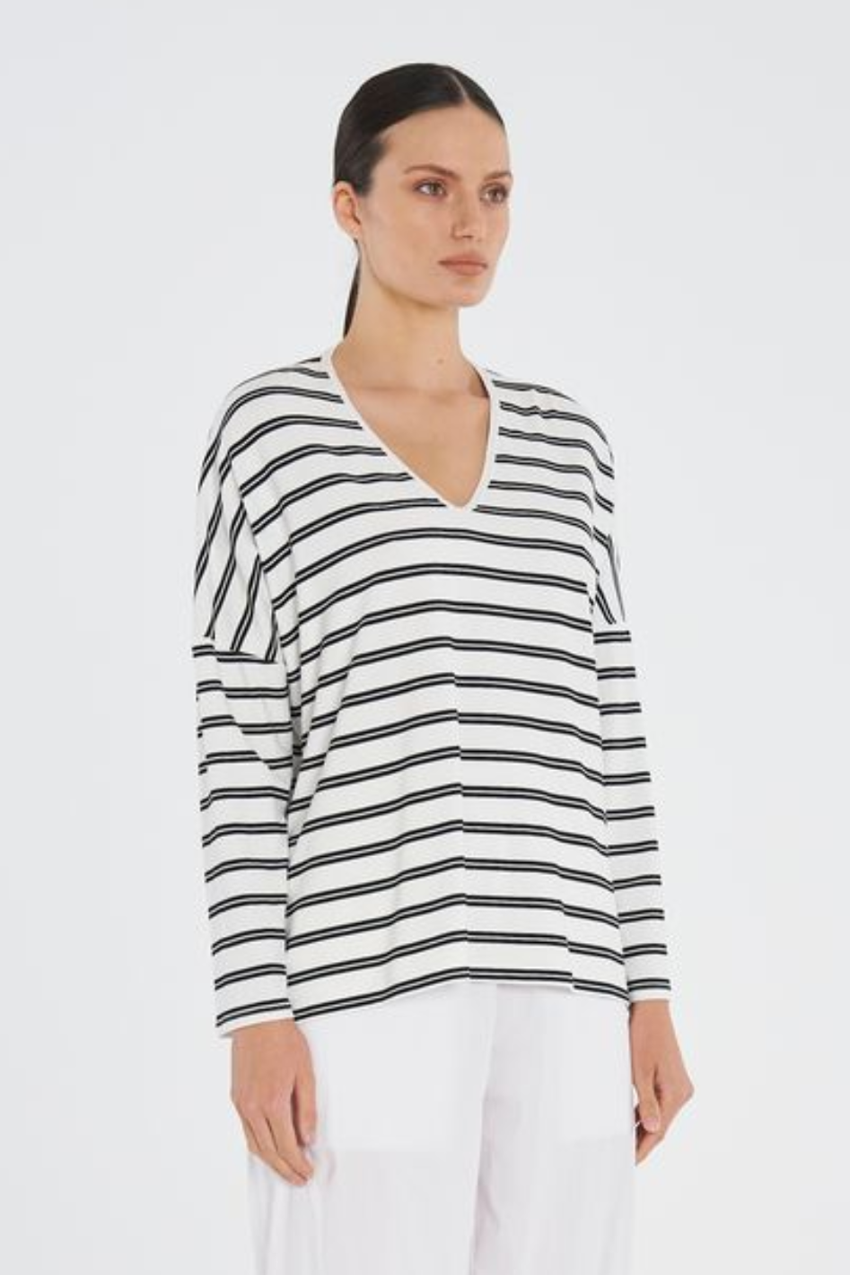 Mela Purdie Wedge Sweater | Dual Stripe Jersey | White/Black
