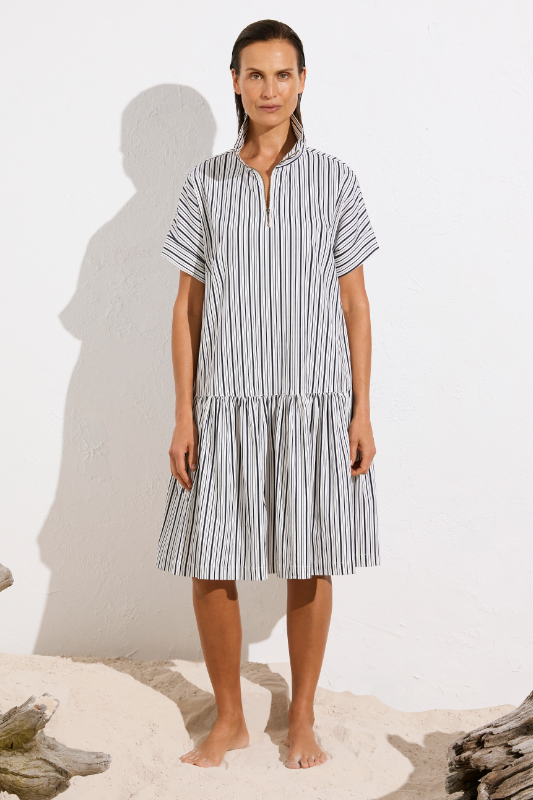 Mela Purdie Zip Botanica Dress | Calico Stripe Popilene