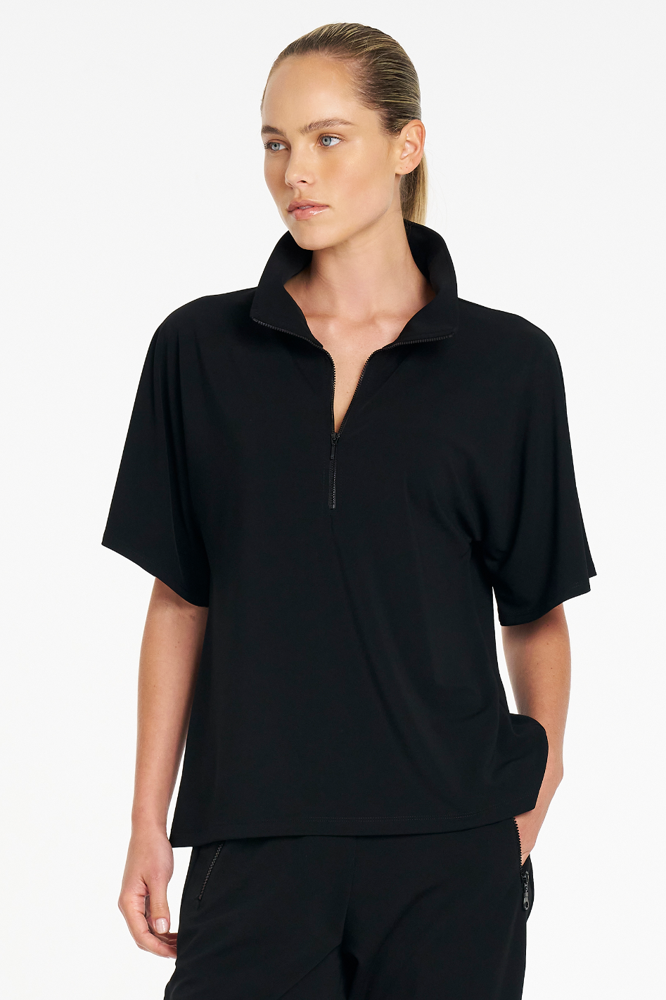 Mela Purdie Zip Flute Shell in Black Powder Knit