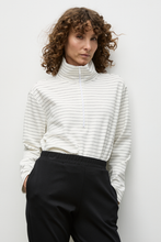 Load image into Gallery viewer, Mela Purdie Zip Front Sweater in Cream and Black Micro Stripe Ponte
