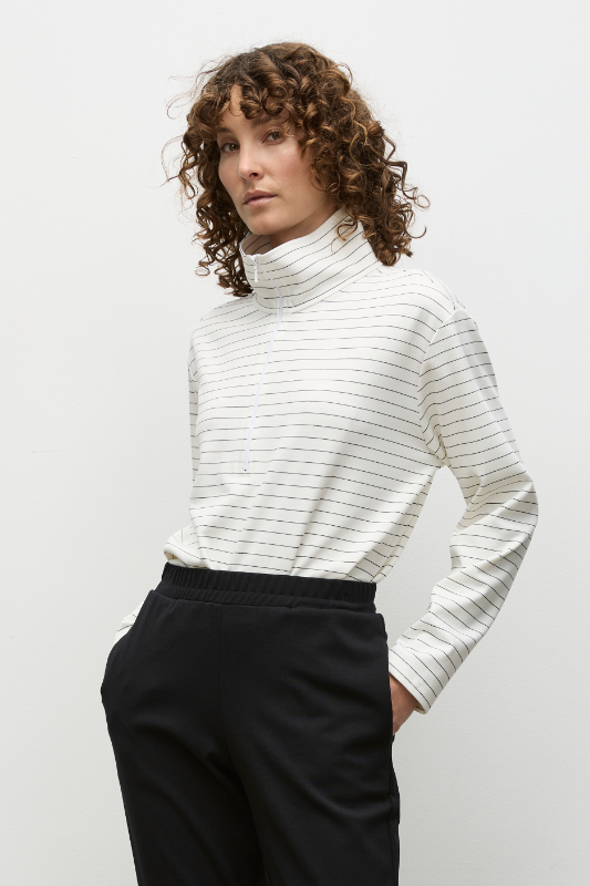 Mela Purdie Zip Front Sweater | Micro Stripe Ponte