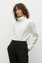 Load image into Gallery viewer, Mela Purdie Zip Front Sweater in Cream and Black Micro Stripe Ponte
