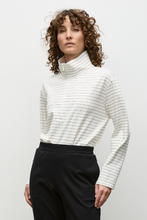 Load image into Gallery viewer, Mela Purdie Zip Front Sweater in Cream and Black Micro Stripe Ponte
