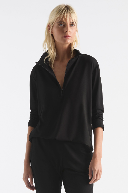 Mela Purdie Zip Front Sweater in Black Powder Knit