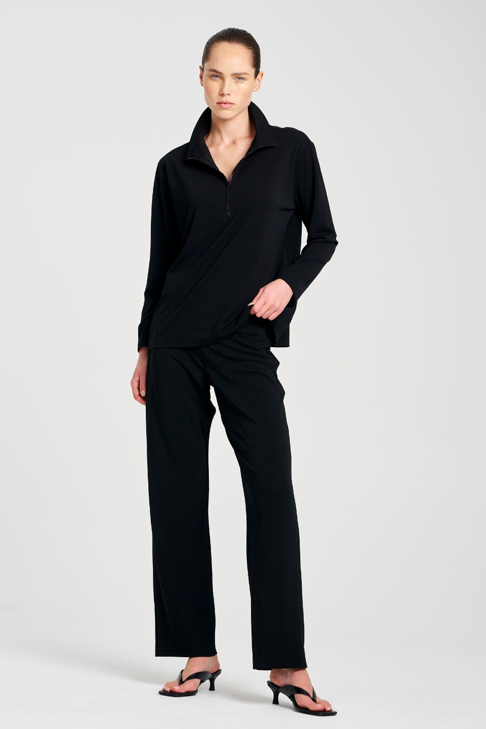 Mela Purdie Zip Front Sweater in Black Powder Knit