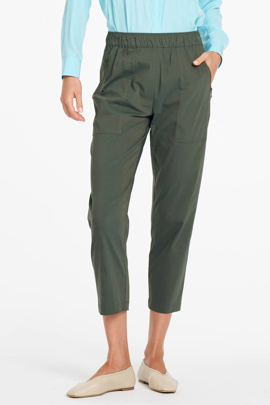 Mela Purdie Zip Tapered Pant in Bayleaf Microprene