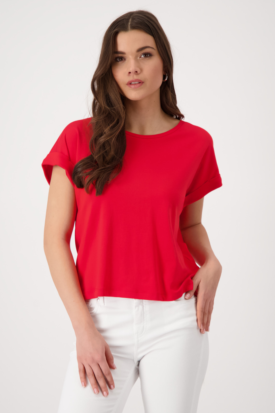 Monari Basic Round Neck Pima T-Shirt in Red