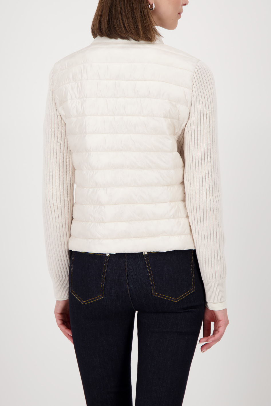Monari Beige Quilted Jacket With Knitted Sleeves 