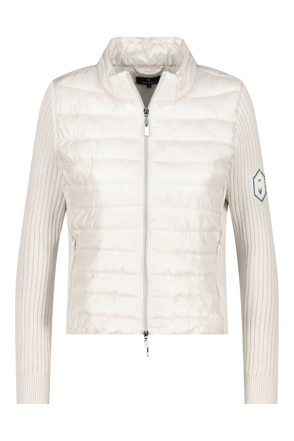 Monari Beige Quilted Jacket With Knitted Sleeves 