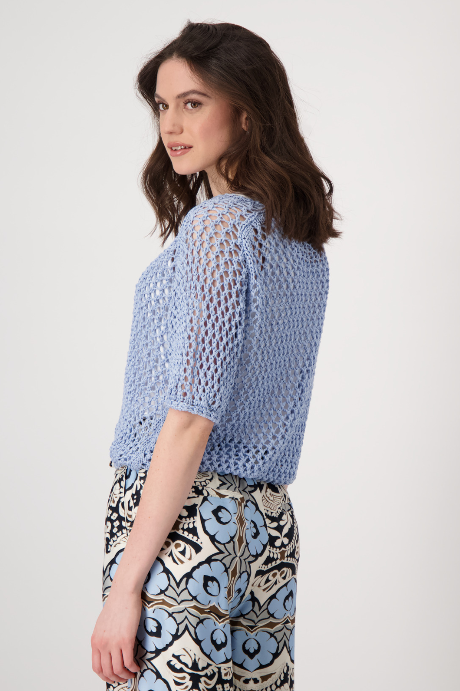 Monari Boat Neck Pullover  Ajour Rib in Blue Sky