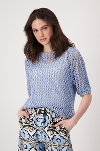Monari Boat Neck Pullover | Ajour Rib | Blue Sky | 409945