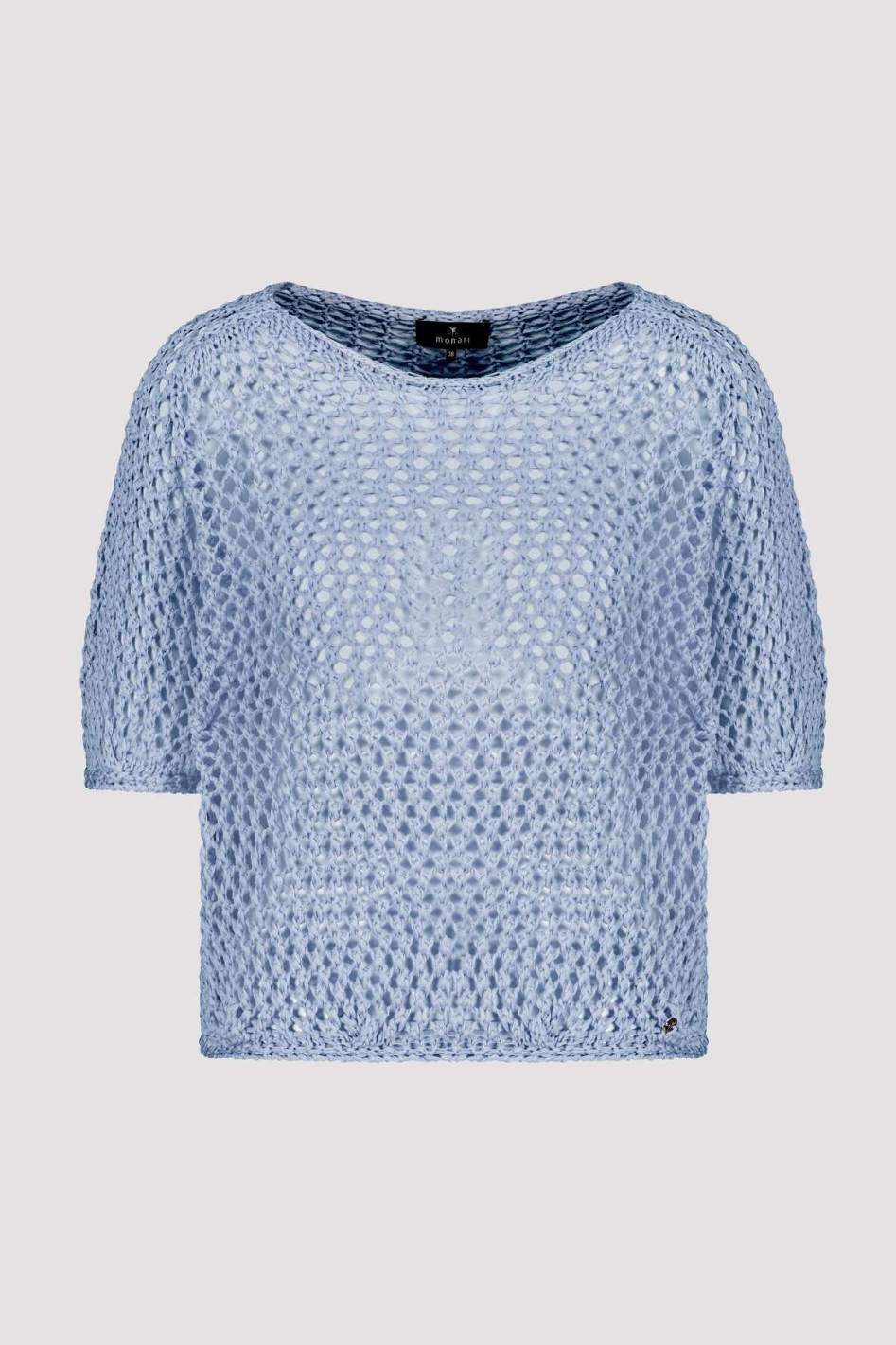 Monari Boat Neck Pullover  Ajour Rib in Blue Sky
