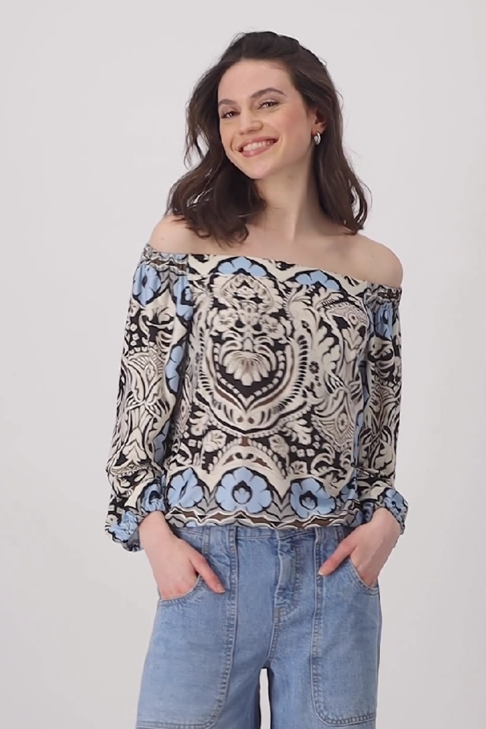 Monari Carmen Blouse in Ornament Print