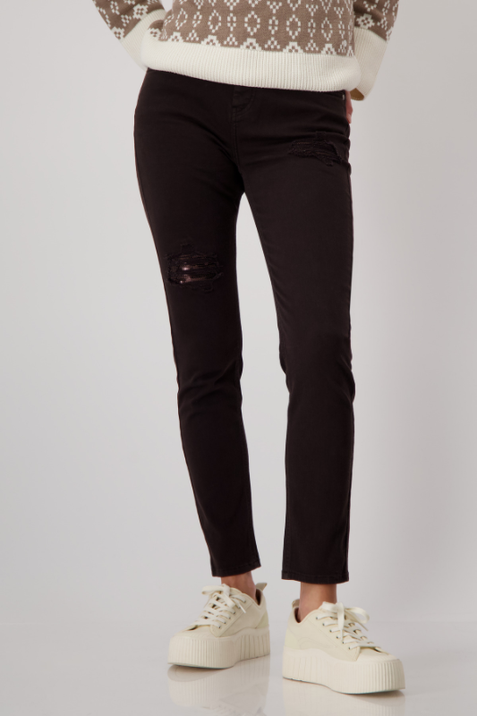 Monari Distressed Jean with Sequin Detail | Espresso | 808301
