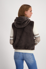 Load image into Gallery viewer, Monari Faux Fur Waistcoat with Hood | Espresso | 808262
