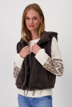 Load image into Gallery viewer, Monari Faux Fur Waistcoat with Hood | Espresso | 808262
