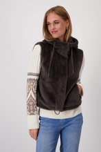 Load image into Gallery viewer, Monari Faux Fur Waistcoat with Hood | Espresso | 808262
