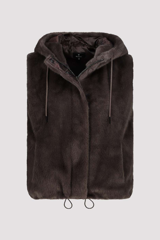 Monari Faux Fur Waistcoat with Hood | Espresso | 808262