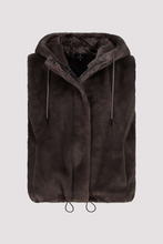 Load image into Gallery viewer, Monari Faux Fur Waistcoat with Hood | Espresso | 808262
