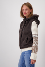 Load image into Gallery viewer, Monari Faux Fur Waistcoat with Hood | Espresso | 808262
