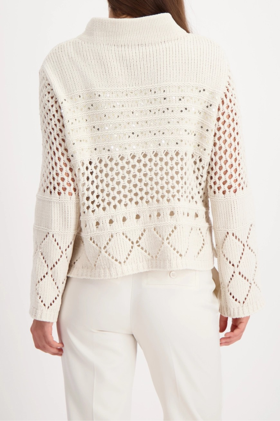 Monari Knitted Jumper with Ajour Pattern in Almond