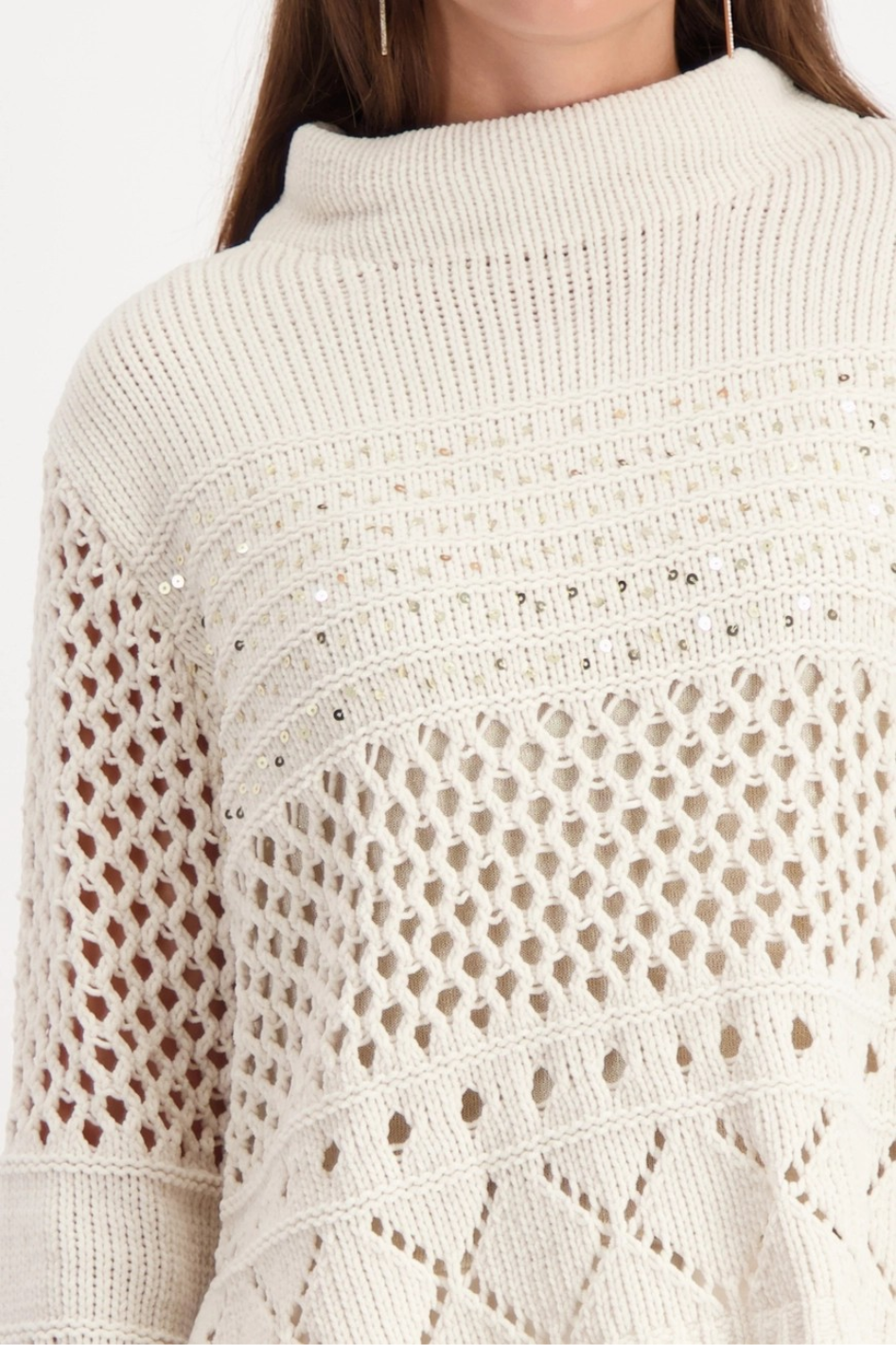 Monari Knitted Jumper with Ajour Pattern in Almond