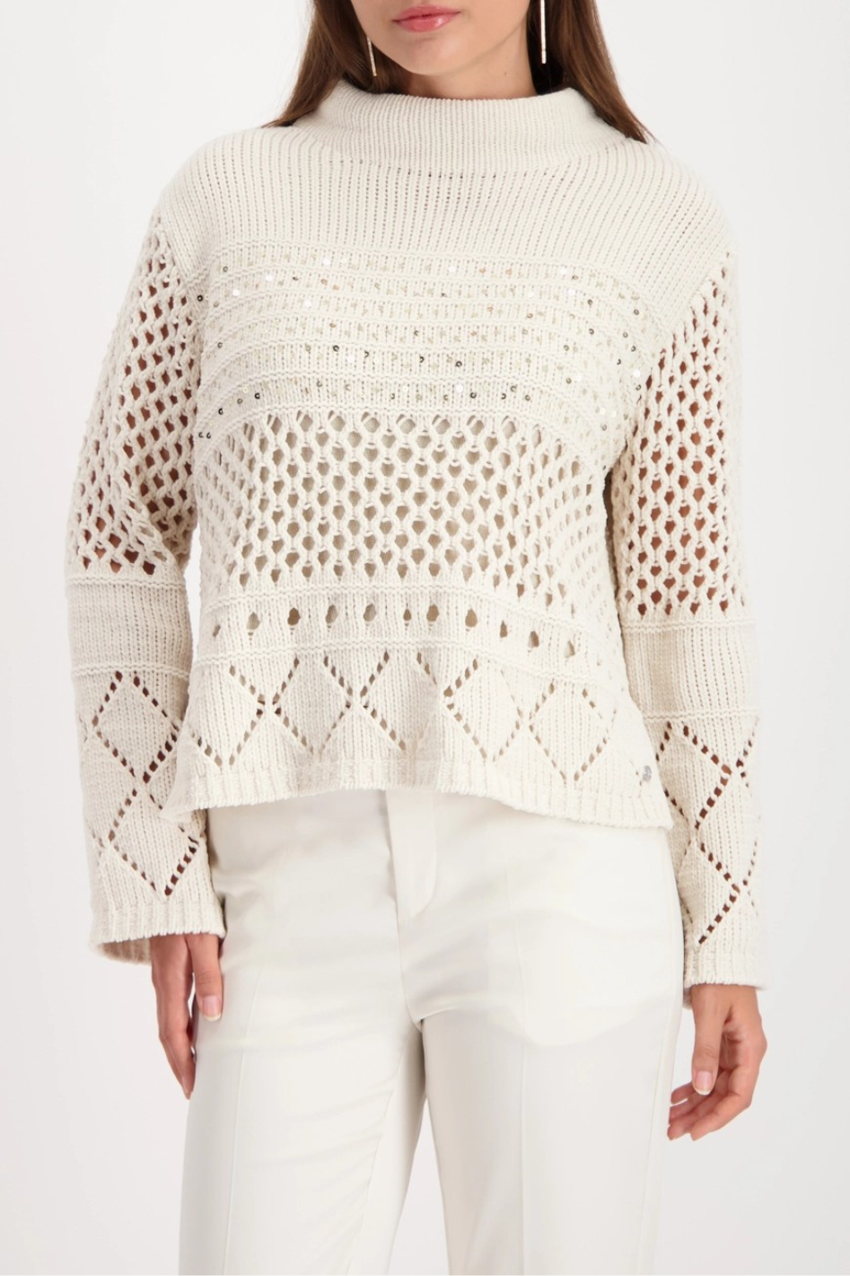 Monari Knitted Jumper with Ajour Pattern in Almond