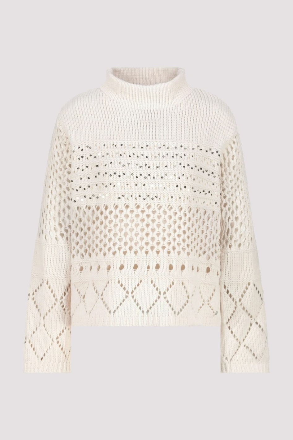 Monari Knitted Jumper with Ajour Pattern in Almond