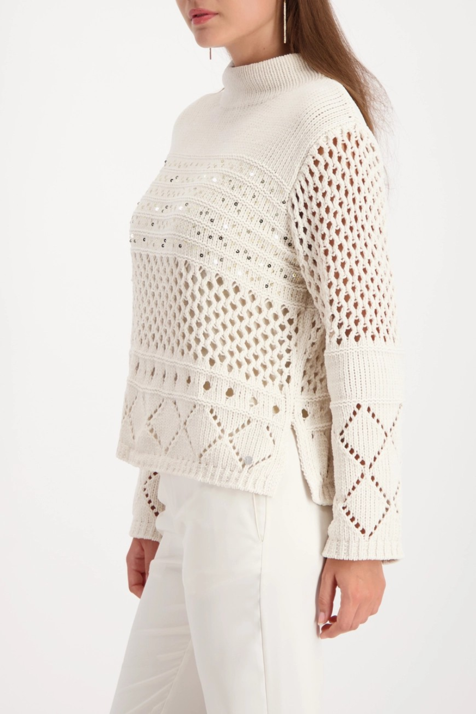 Monari Knitted Jumper with Ajour Pattern in Almond