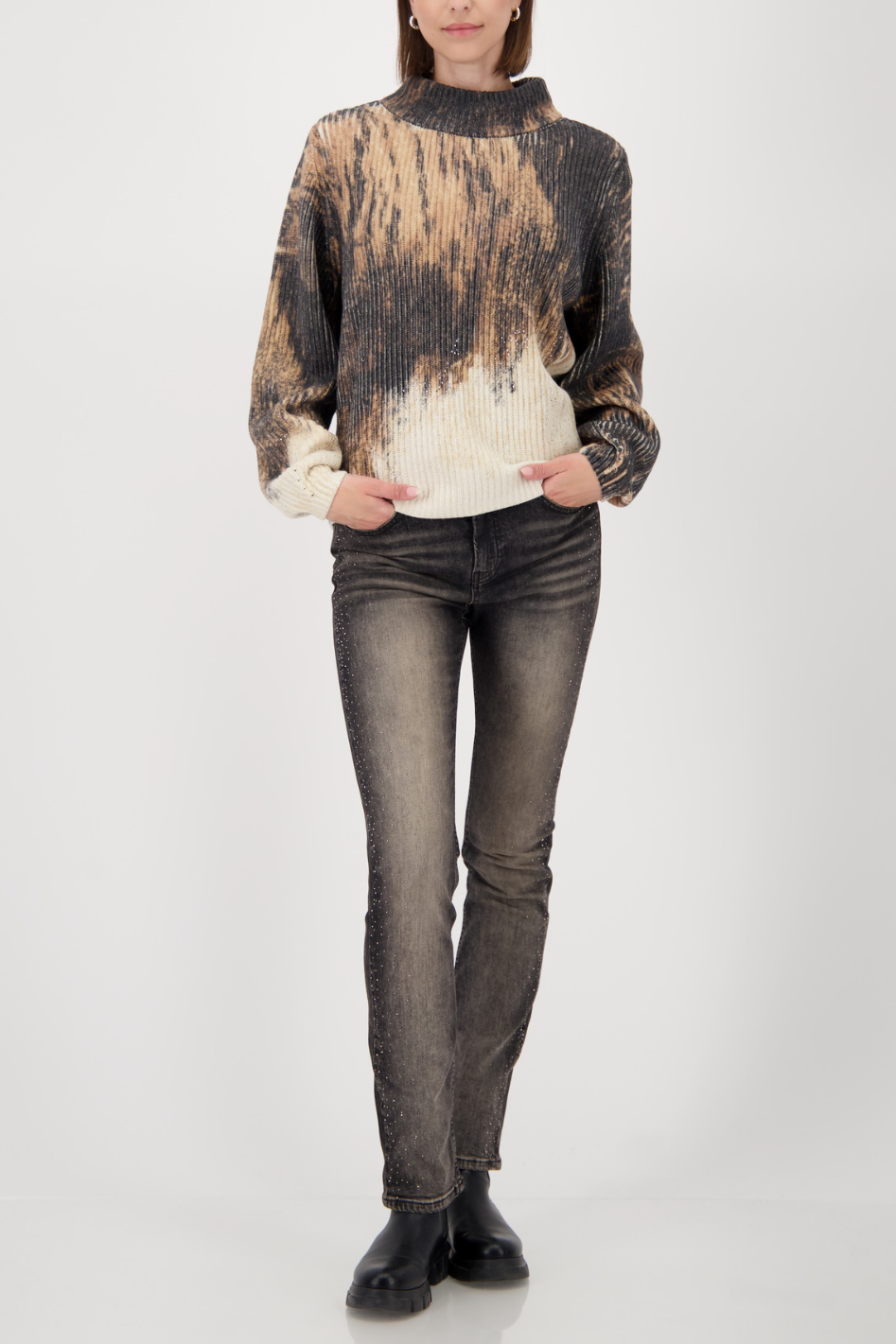 Monari Knitted Jumper with Brown Gradient Print 