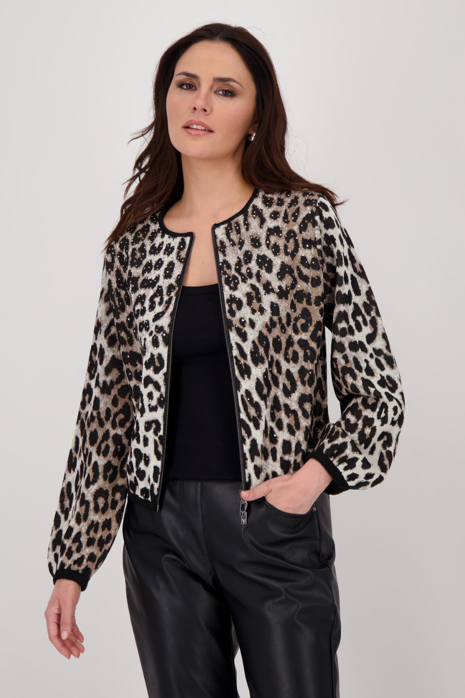 Monari Leopard Print Zip-Up Jacket