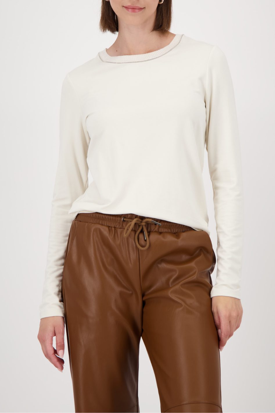 Monari Long-Sleeve with Knitted Collar in Almond