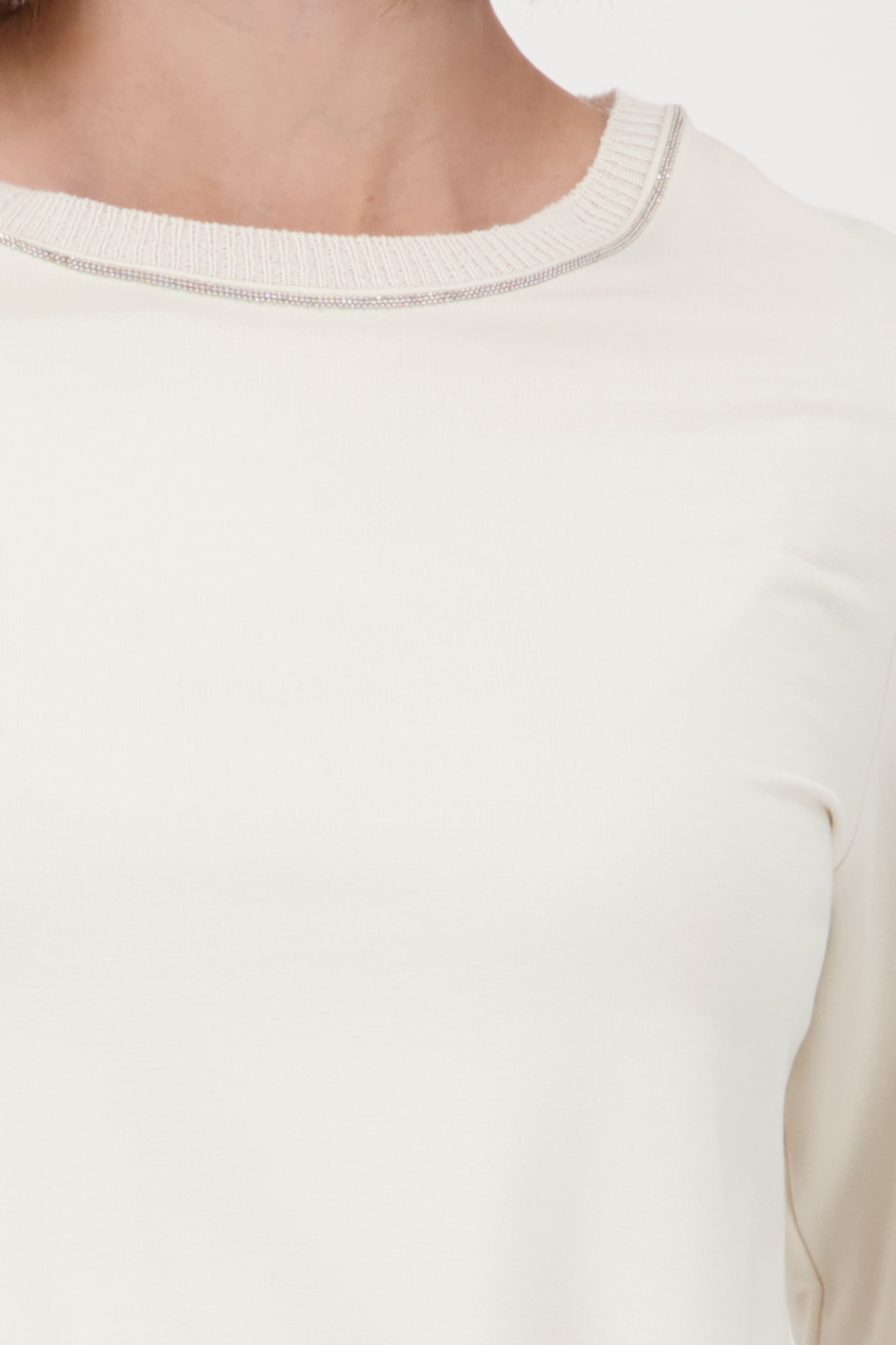 Monari Long-Sleeve with Knitted Collar in Almond