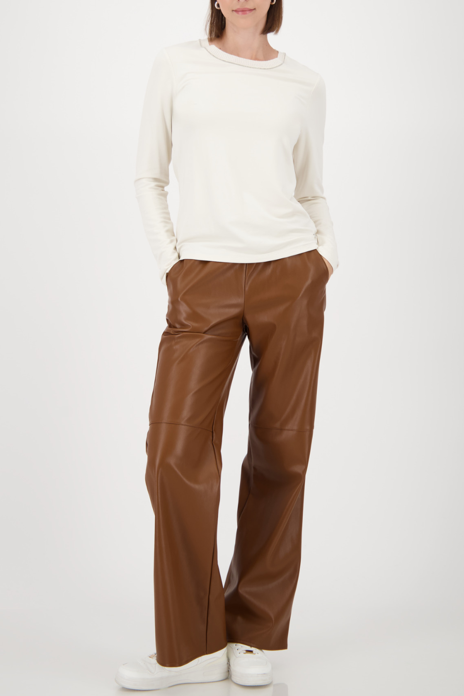 Monari Long-Sleeve with Knitted Collar in Almond