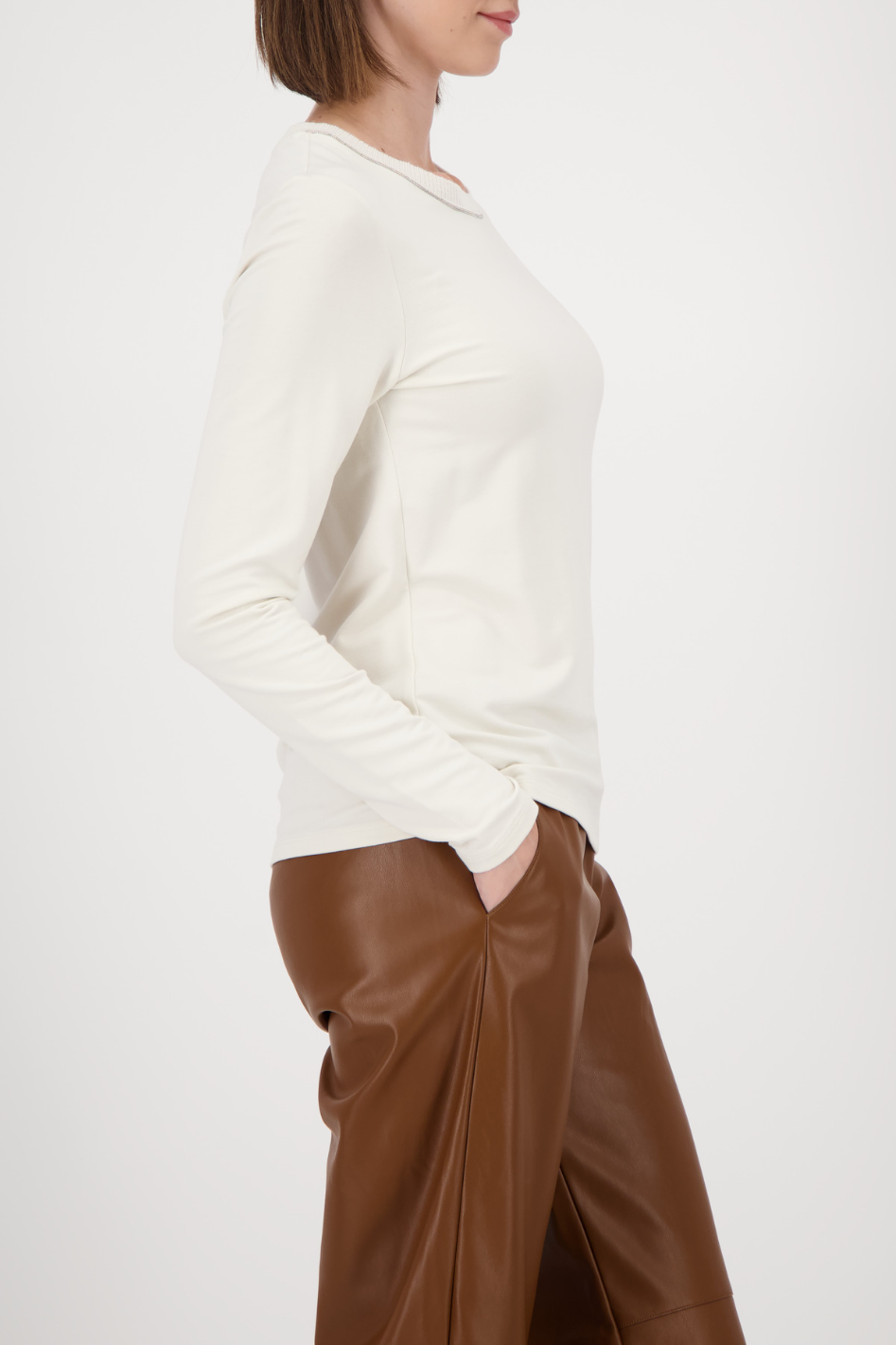 Monari Long-Sleeve with Knitted Collar in Almond