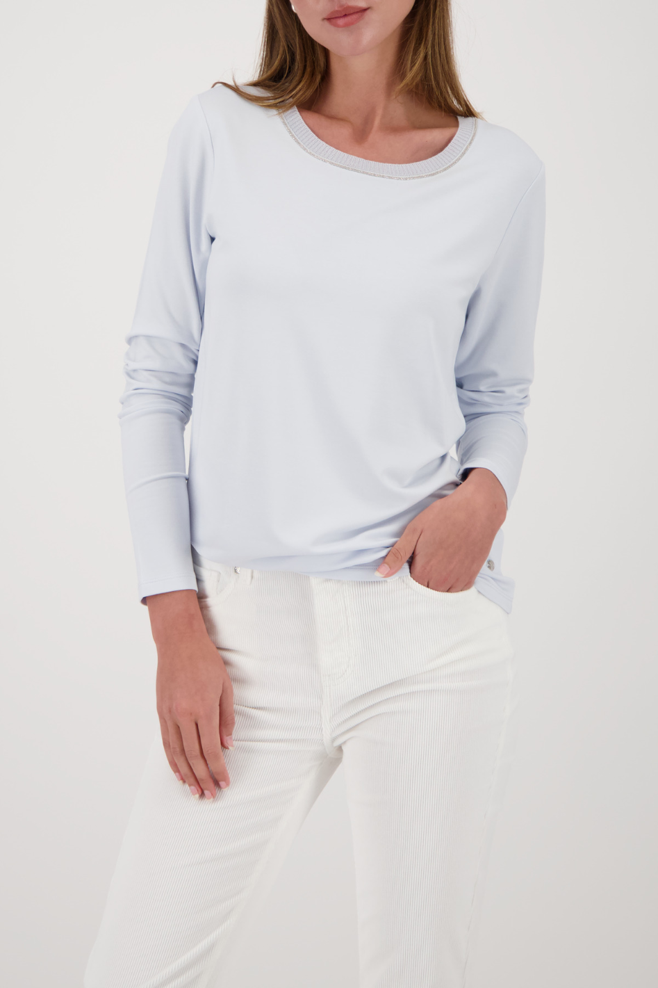 Monari Long-Sleeve with Knitted Collar in Ice Blue