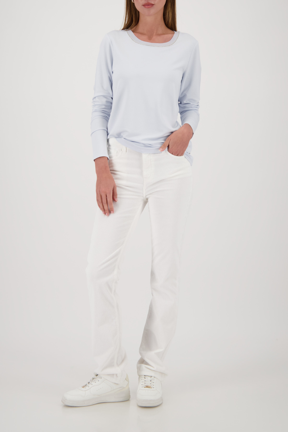 Monari Long-Sleeve with Knitted Collar in Ice Blue