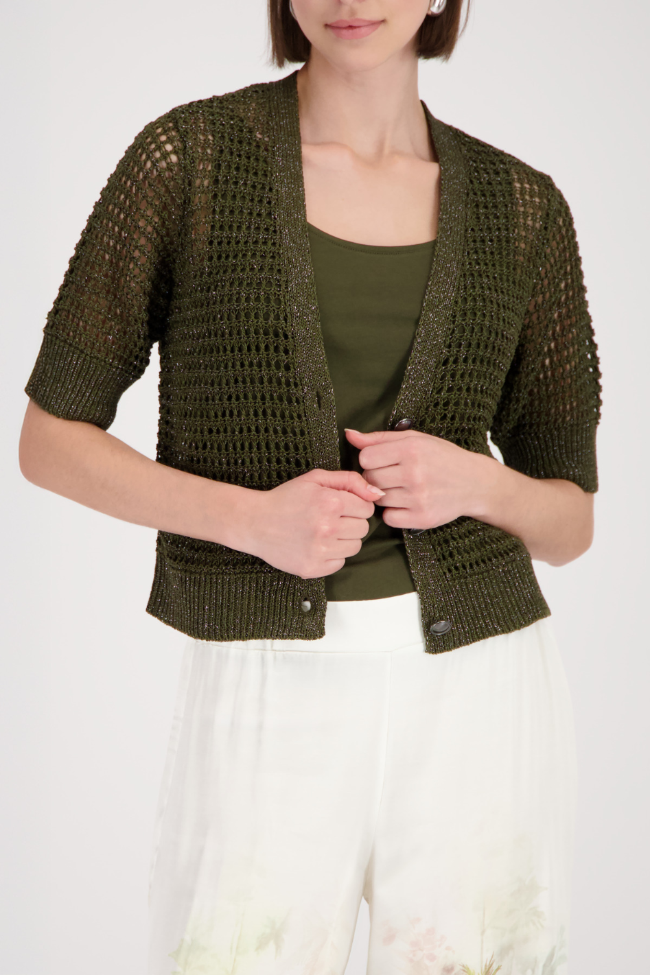 Monari Lurex Cardigan in Olive