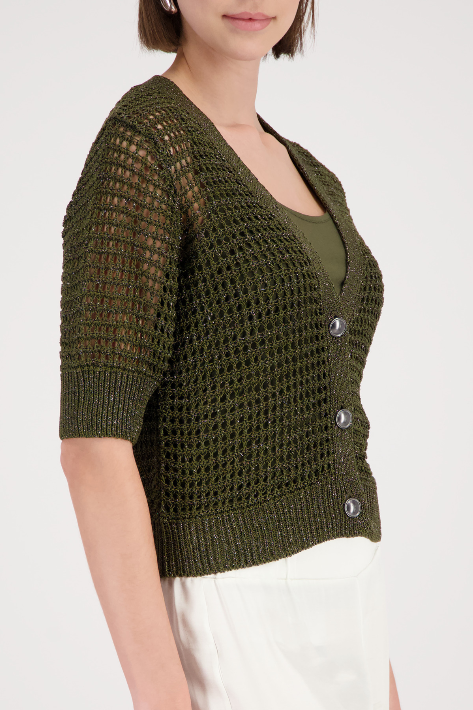 Monari Lurex Cardigan in Olive